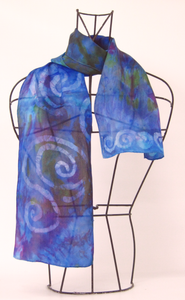 Silk Satin Neck Scarf Dark Blue Purple Spirals