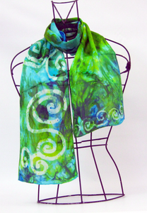 Silk Satin Neck Scarf Celtic Aqua Emerald