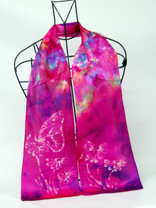 Silk Satin Neck Scarf Fuschia Butterfly