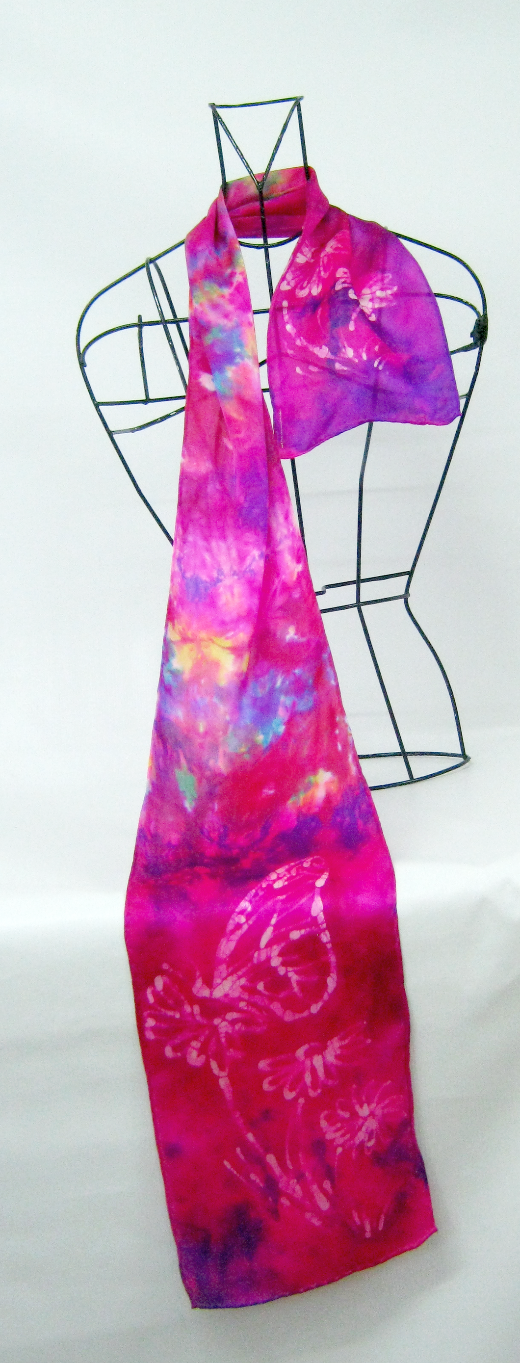 Silk Satin Neck Scarf Fuschia Butterfly