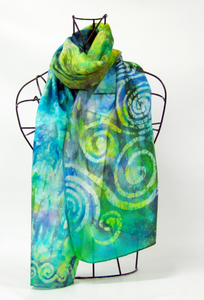 Silk Scarf Hand Painted Green Lilac Celtic Forrest