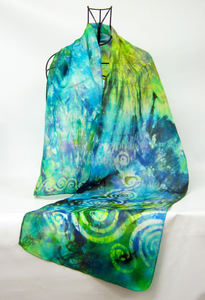 Silk Scarf Hand Painted Green Lilac Celtic Forrest