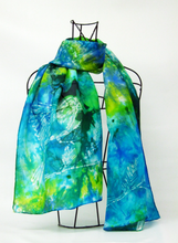Load image into Gallery viewer, Silk Scarf Green Finch Bird of Paradise
