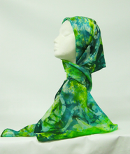 Load image into Gallery viewer, Silk Scarf Hand Painted Celtic Emerald Forrest
