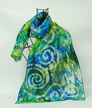 Load image into Gallery viewer, Silk Habotai Scarf Hand Painted Celtic Water Flower
