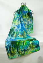 Load image into Gallery viewer, Silk Habotai Scarf Hand Painted Celtic Water Flower
