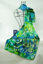 Load image into Gallery viewer, Silk Habotai Scarf Hand Painted Celtic Water Flower
