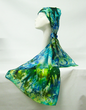 Load image into Gallery viewer, Silk Habotai Scarf Hand Painted Celtic Water Flower
