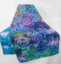 Load image into Gallery viewer, A Large Silk Shawl Turquoise Teal Celtic Garden
