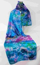 Load image into Gallery viewer, A Large Silk Shawl Turquoise Teal Celtic Garden
